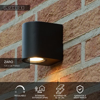 Lucide ZARO - Foco de pared / Lámpara de pared Dentro/Fuera - 1xGU10 - IP44 - Negro